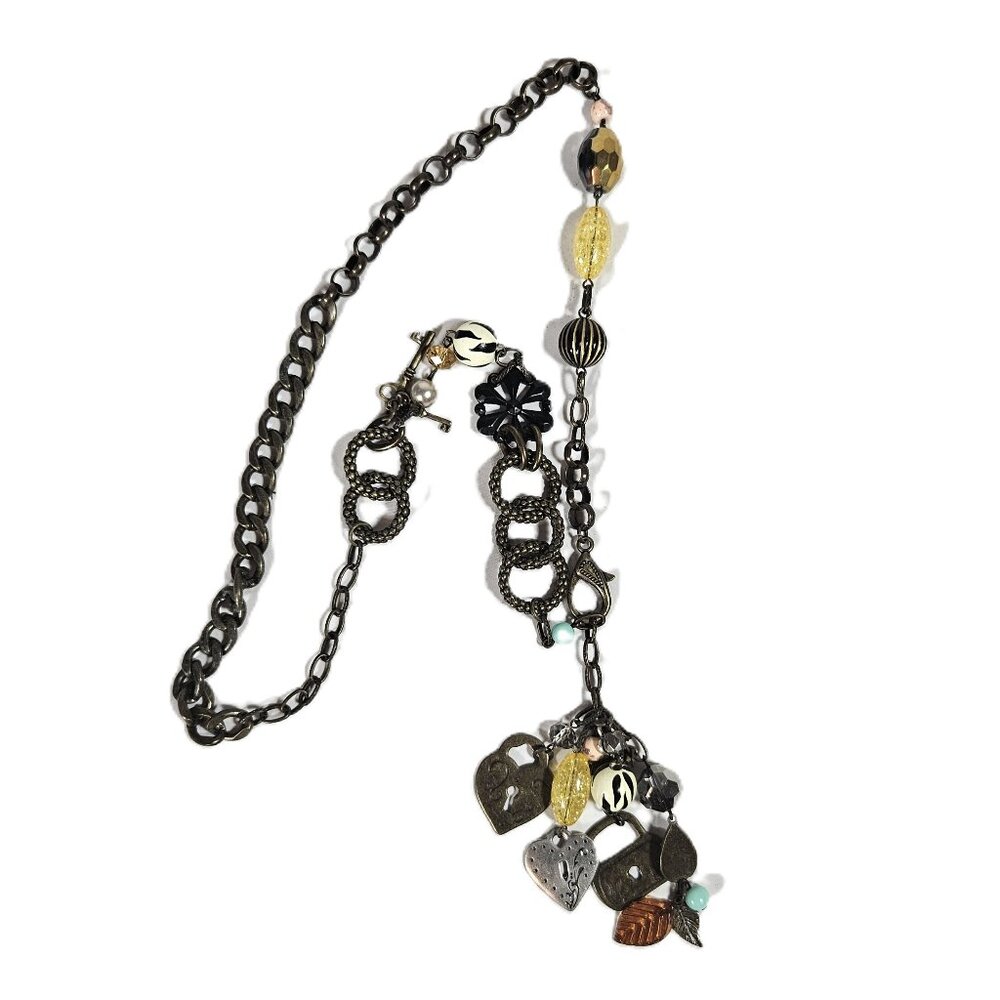 Plunder necklace heart multicolor beads key colorful chunky